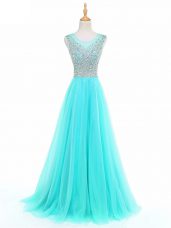 Sumptuous Aqua Blue Sleeveless Tulle Side Zipper for Prom and Party and Military Ball and Sweet 16