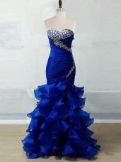 Suitable Floor Length Royal Blue Evening Dress Sweetheart Sleeveless Zipper