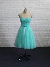 Simple Knee Length Apple Green Cocktail Dress Sweetheart Sleeveless Lace Up