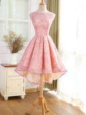 Dazzling High Low Pink Evening Dresses Bateau Sleeveless Backless