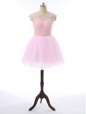 Sweet Baby Pink Zipper Party Dresses Lace and Appliques Sleeveless Mini Length