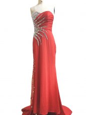 Red Sweetheart Neckline Beading and Ruching Celebrity Dresses Sleeveless Side Zipper