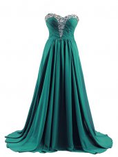 Popular Turquoise Sweetheart Lace Up Beading Evening Dress Brush Train Sleeveless