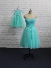 Aqua Blue Sleeveless Beading Mini Length Cocktail Dress