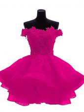 Unique Mini Length A-line Sleeveless Fuchsia Junior Homecoming Dress Zipper