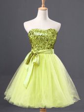 Sleeveless Mini Length Sequins Zipper Party Dresses with Yellow Green