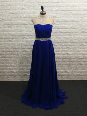 Luxurious Royal Blue Sleeveless Beading Zipper Celebrity Evening Dresses