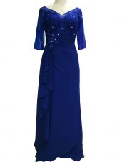 Adorable Royal Blue Sleeveless Beading Floor Length Mother of Groom Dress