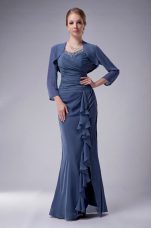 Blue Sleeveless Beading Floor Length Mother of Groom Dress