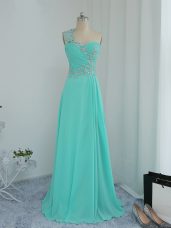 Floor Length Zipper Evening Dress Turquoise and In with Beading and Appliques