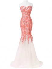 White Lace Up Sweetheart Lace and Appliques Evening Wear Tulle Sleeveless