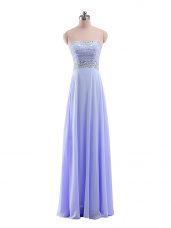 Lavender Strapless Neckline Beading Evening Dress Sleeveless Zipper