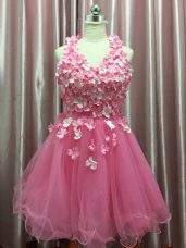 Artistic Halter Top Sleeveless Tulle Homecoming Dress Hand Made Flower Backless