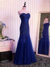 Sweetheart Sleeveless Tulle Juniors Evening Dress Beading and Lace and Appliques and Pleated Lace Up