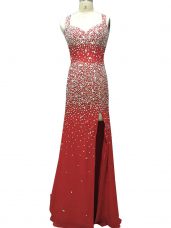 Backless Homecoming Dress Burgundy for Prom and Party and Military Ball and Sweet 16 with Beading Brush Train