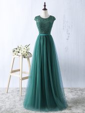 Green Prom Party Dress Tulle Sleeveless Beading