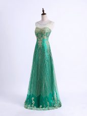 Enchanting Green Lace Up Prom Party Dress Beading and Appliques Sleeveless Floor Length