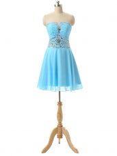 High End Empire Junior Homecoming Dress Baby Blue Sweetheart Chiffon Sleeveless Mini Length Lace Up