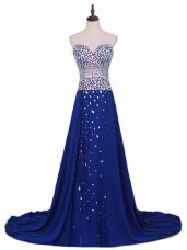 Sweetheart Sleeveless Brush Train Zipper Pageant Dress for Teens Royal Blue Chiffon