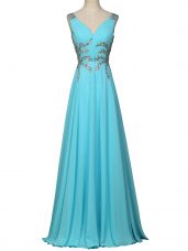 Lovely Aqua Blue Sleeveless Chiffon Zipper Formal Evening Gowns for Prom and Party and Military Ball and Sweet 16