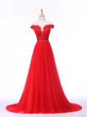 Spectacular Empire Sleeveless Red Formal Dresses Brush Train Lace Up