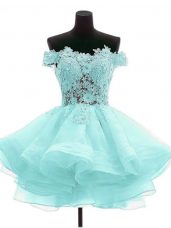 Aqua Blue A-line Beading and Lace Cocktail Dress Zipper Organza Sleeveless Mini Length