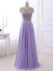 Scoop Sleeveless Zipper Juniors Evening Dress Lavender Chiffon