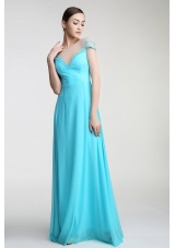 Fitting Column/Sheath Prom Evening Gown Aqua Blue Scoop Chiffon Short Sleeves Floor Length Zipper