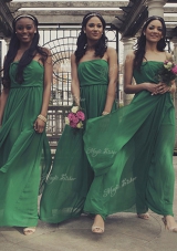 Luxurious Green Empire Chiffon Strapless Sleeveless Ruching Floor Length Zipper Prom Dress