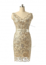 Mini Length Zipper Prom Dress Champagne and In for Party and Wedding Party with Beading and Lace