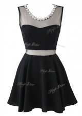 Black Chiffon Zipper Scoop Sleeveless Mini Length Prom Party Dress Beading