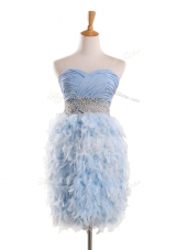 Edgy Sweetheart Sleeveless Evening Dress Mini Length Beading Light Blue Chiffon