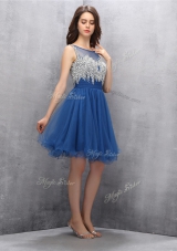 High Quality Scoop Navy Blue Sleeveless Tulle Zipper Prom Party Dress for Prom and Party