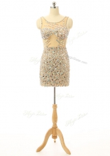 Scoop Beading Club Wear Champagne Backless Sleeveless Mini Length