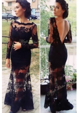 Scalloped Floor Length Backless Prom Dress Black and In for Prom and Party with Lace