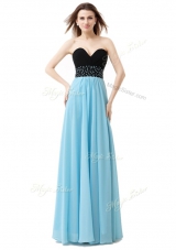 Blue And Black Chiffon and Sequined Lace Up Sleeveless Floor Length Beading