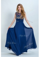 Elegant Floor Length Navy Blue Evening Wear Scoop Sleeveless Zipper