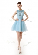 Gorgeous Knee Length Light Blue Party Dresses Scoop Sleeveless Zipper