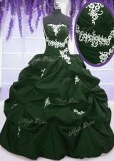 Perfect Sleeveless Floor Length Appliques and Pick Ups Lace Up Quinceanera Dresses with Dark Green and Peacock Green