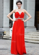 Adorable Coral Red Silk Like Satin Zipper Strapless Sleeveless Floor Length Dress for Prom Beading