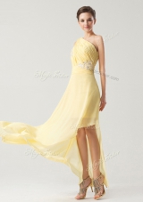 Fantastic One Shoulder Chiffon Sleeveless Asymmetrical Dress for Prom and Beading and Ruching