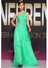 Floor Length Turquoise Evening Dress One Shoulder Sleeveless Backless