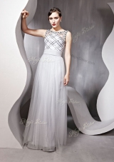 Silver Prom Party Dress Prom and Party and For with Beading Scoop Sleeveless Zipper