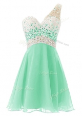 Apple Green Prom Dresses Prom and Party and For with Beading One Shoulder Sleeveless Criss Cross