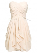 Champagne Chiffon Lace Up Prom Party Dress Sleeveless Knee Length Ruching