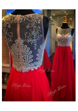 Chiffon Scoop Sleeveless Zipper Beading Homecoming Dress in Red