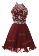 Knee Length A-line Sleeveless Burgundy Prom Dress Backless