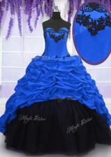 Pick Ups With Train Royal Blue Quinceanera Dresses Sweetheart Sleeveless Sweep Train Lace Up