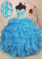 Sleeveless Beading and Ruffles Lace Up Vestidos de Quinceanera