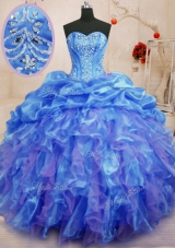 Organza Sleeveless Floor Length 15th Birthday Dress and Beading and Ruffles